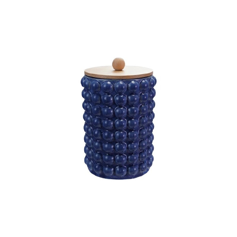 Round Dark Bue Ceramic Raised Dots Canister