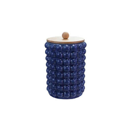 Round Dark Bue Ceramic Raised Dots Canister