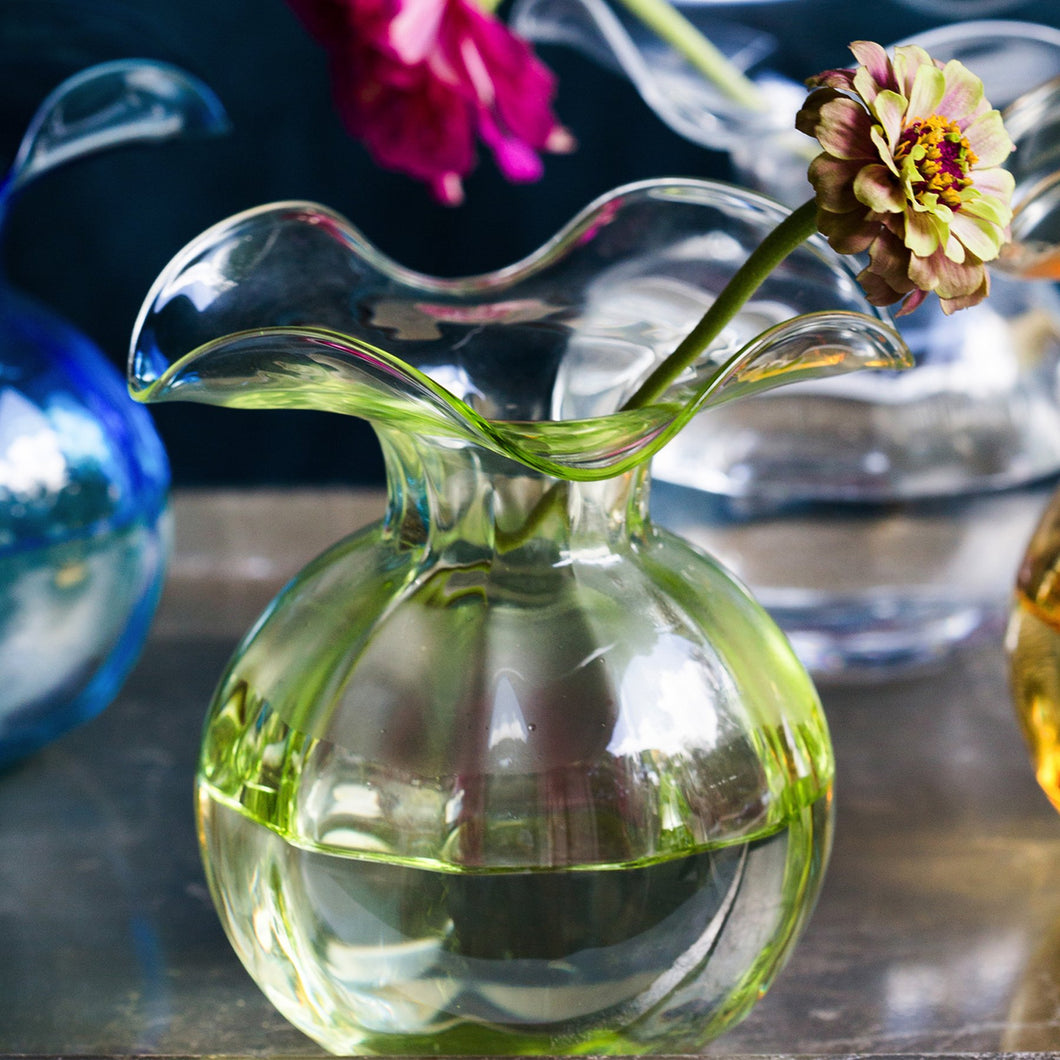 Hibiscus Glass Green Bud Vase